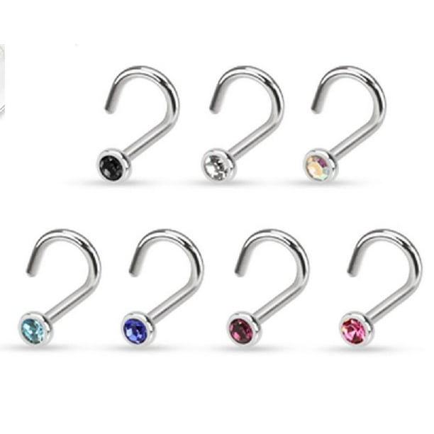 7 Pcs Pack of Assorted 316L Surgical Steel 2mm CZ Nose Bone Studs 